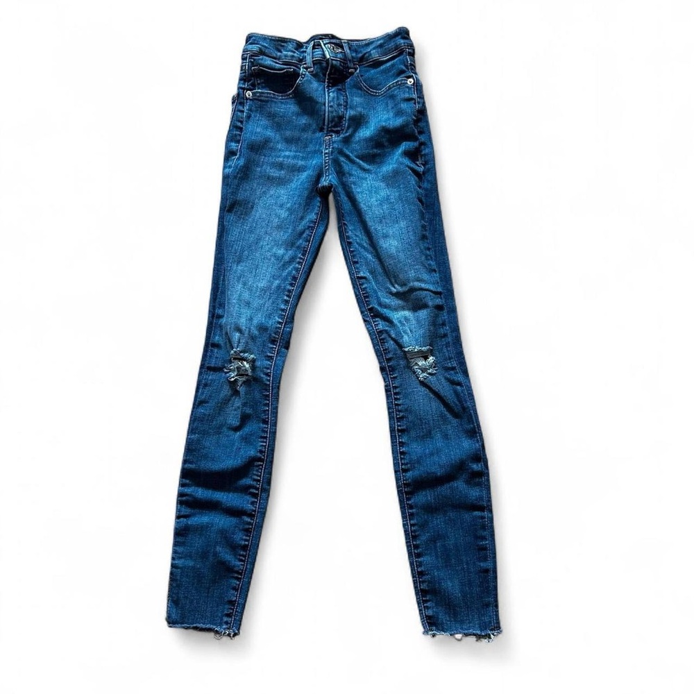 Express blue mid wash distressed stretch skinny high rise jeans Size 00R